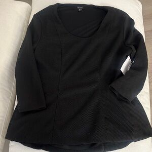 NWT IMNYC Isaac Mizrahi Black Textured 3/4 Sleeve Top with Peplum - Size L